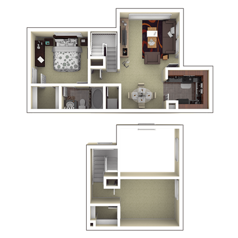 Floor plan for 1 bed, 1 bath, 1093 sqft